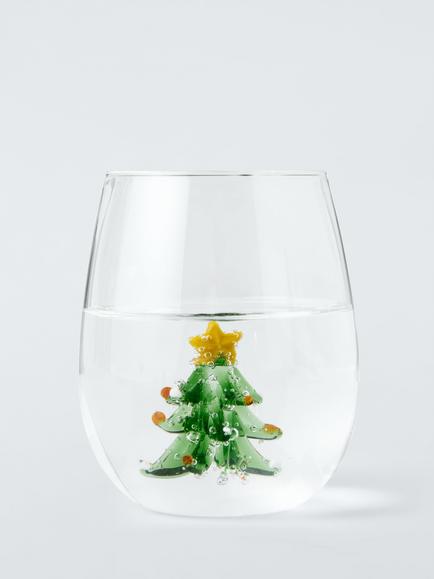 John Lewis Christmas Tree Glass Tumbler, 480ml, Clear - view 2, Clear Clear