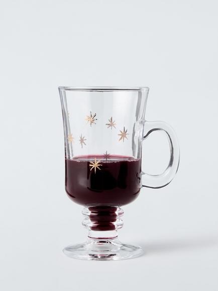 John Lewis Etched Star Mulled Wine Glass, 360ml, Gold/Clear - view 2, Clear Clear