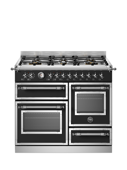 Bertazzoni Heritage Series 100cm Dual Fuel Range Cooker with Gas Hob, Matt Black