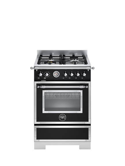 Bertazzoni Heritage Series 60cm Dual Fuel Range Cooker with Gas Hob, Black