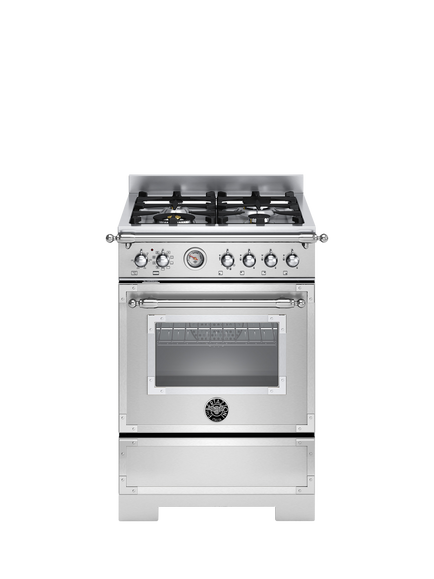 Bertazzoni Heritage Series 60cm Dual Fuel Range Cooker with Gas Hob, Stainless Steel
