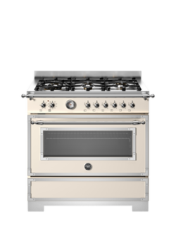 Bertazzoni Heritage Series HER96L1EAVT2 90cm Dual Fuel Range Cooker with Gas Hob, Ivory, Ivory