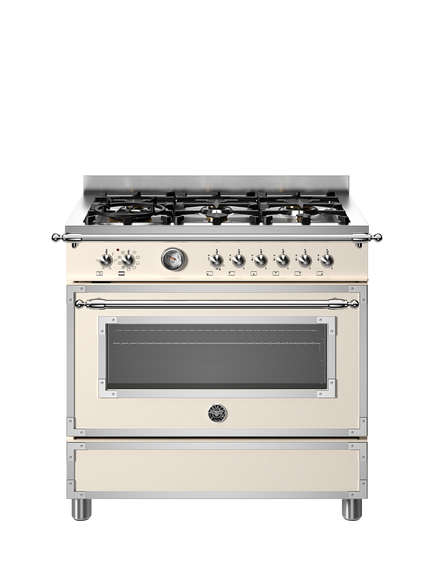 Bertazzoni Heritage Series HER96L1EAVT2 90cm Dual Fuel Range Cooker with Gas Hob, Ivory - view 2, Ivory