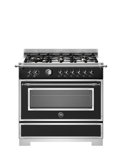 Bertazzoni Heritage Series HER96L1ENET2 90cm Dual Fuel Range Cooker with Gas Hob, Matt Black, Matt Black