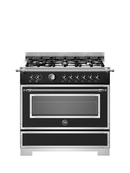 Bertazzoni Heritage Series HER96L1ENET2 90cm Dual Fuel Range Cooker with Gas Hob, Matt Black, Matt Black