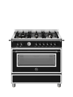 Bertazzoni Heritage Series HER96L1ENET2 90cm Dual Fuel Range Cooker with Gas Hob, Matt Black - view 2, Matt Black