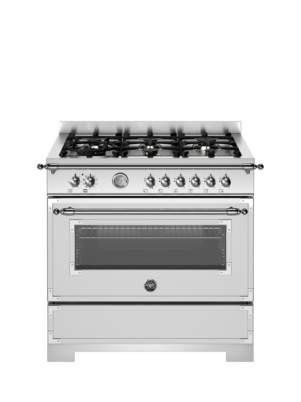 Bertazzoni Heritage Series HER96L1EXT2 90cm Dual Fuel Range Cooker with Gas Hob, Stainless Steel, Stainless Steel