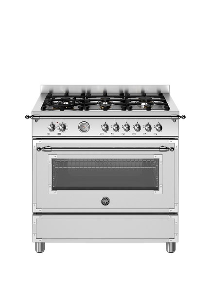 Bertazzoni Heritage Series HER96L1EXT2 90cm Dual Fuel Range Cooker with Gas Hob, Stainless Steel - view 2, Stainless Steel