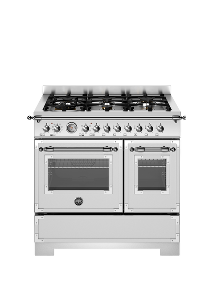 Bertazzoni Heritage Series 90cm Dual Fuel Range Cooker with Gas Hob, Stainless Steel