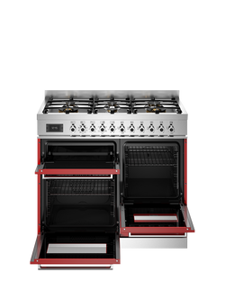 Bertazzoni Professional Series 100cm Dual Fuel Range Cooker with Gas Hob - view 2, Red