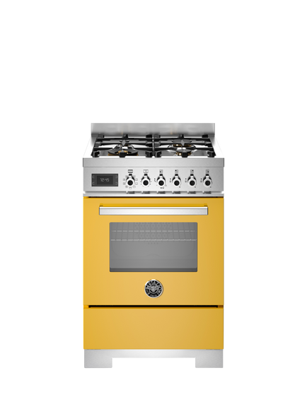 Bertazzoni Professional Series 60cm Dual Fuel Range Cooker with Gas Hob, Yellow