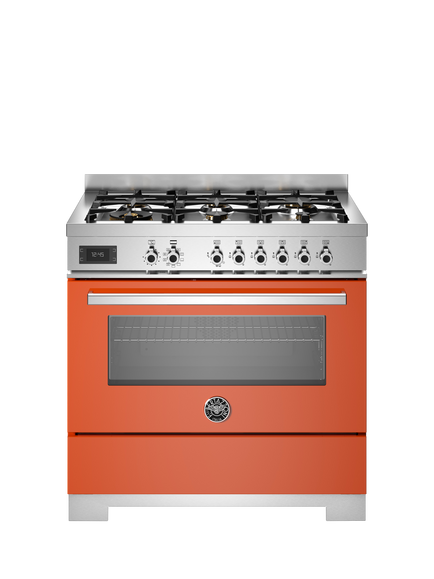 Bertazzoni Professional Series 90cm Dual Fuel Range Cooker with Gas Hob, Orange