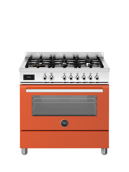 Bertazzoni Professional Series 90cm Dual Fuel Range Cooker with Gas Hob - view 2, Orange