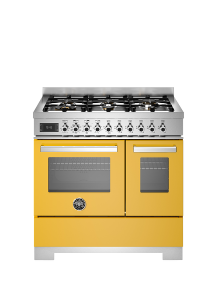 Bertazzoni Professional Series 90cm Dual Fuel Range Cooker with Gas Hob, Yellow