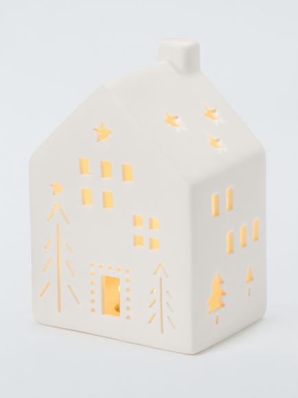 John Lewis Ceramic LED House, H11cm, Red