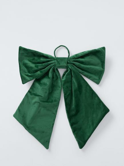 John Lewis Velvet Bow Decoration, Green, W60cm, Red