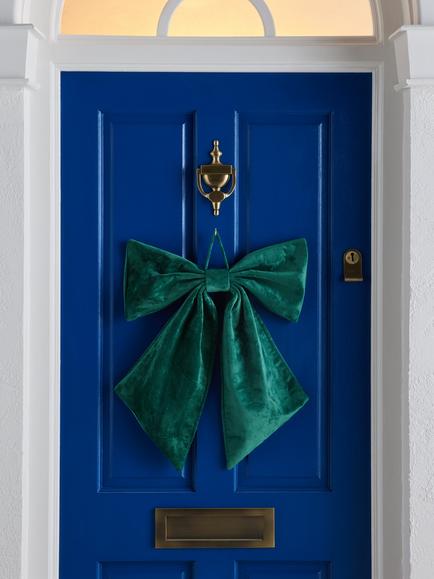 John Lewis Velvet Bow Decoration, Green, W60cm - view 2, Red