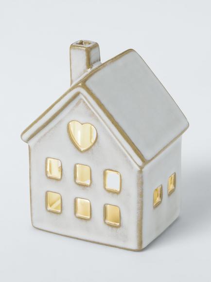 John Lewis Mini Ceramic LED House, 9cm, White, White