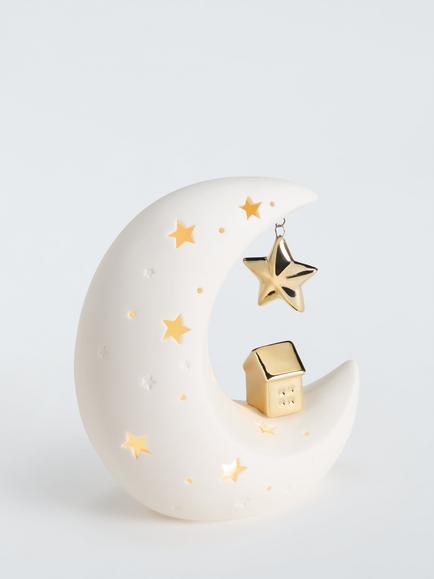 John Lewis Ceramic Moon LED Decoration, Gold