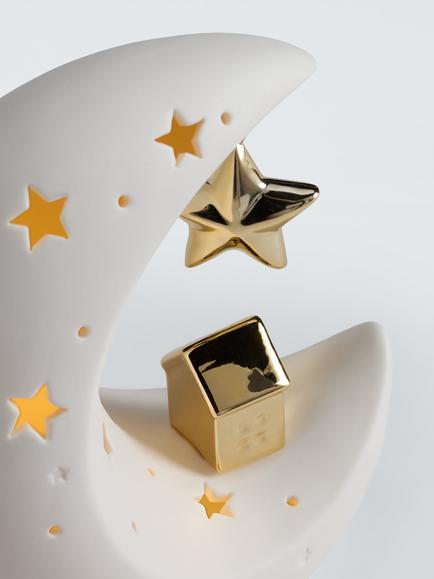 John Lewis Ceramic Moon LED Decoration - view 2, Gold