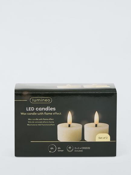 Lumineo LED Candles, with Flame Effect, Set of 2, White