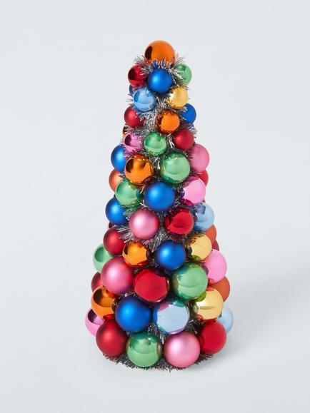 John Lewis Bauble and Tinsel Tree, Multi, H41cm, Red