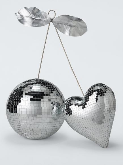 John Lewis Disco Cherry & Heart Decoration, Silver, Gold