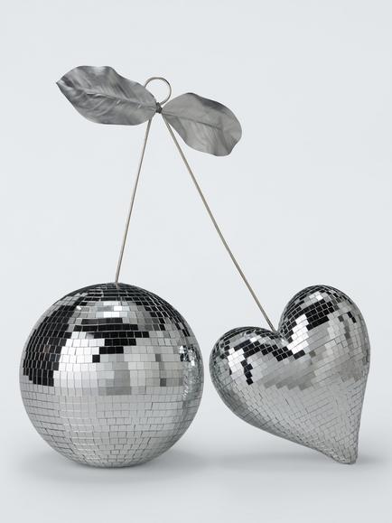 John Lewis Disco Cherry & Heart Decoration, Silver - view 2, Gold
