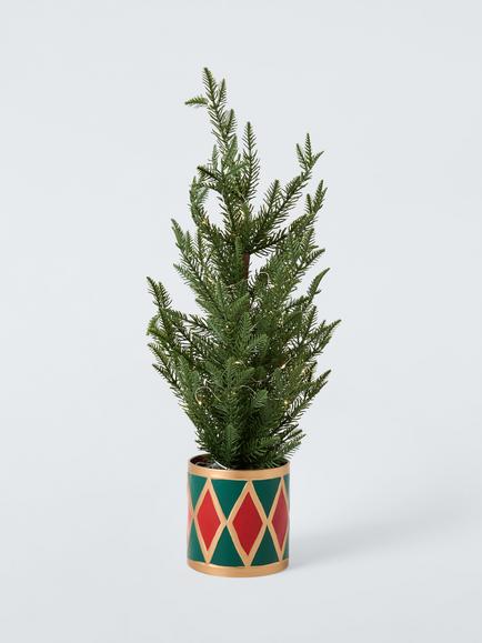 John Lewis Battery Operated Pre-Lit LED Christmas Tree in Painted Ceramic Pot, H61cm, Gold