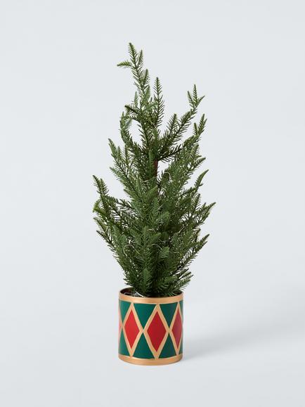 John Lewis Battery Operated Pre-Lit LED Christmas Tree in Painted Ceramic Pot, H61cm - view 2, Gold