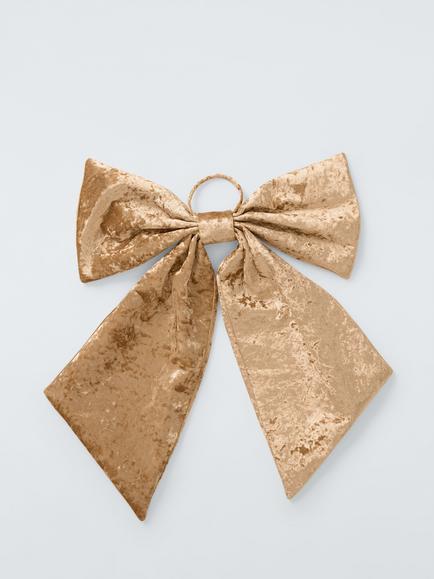 John Lewis Velvet Bow Decoration, Champagne, W60cm, White
