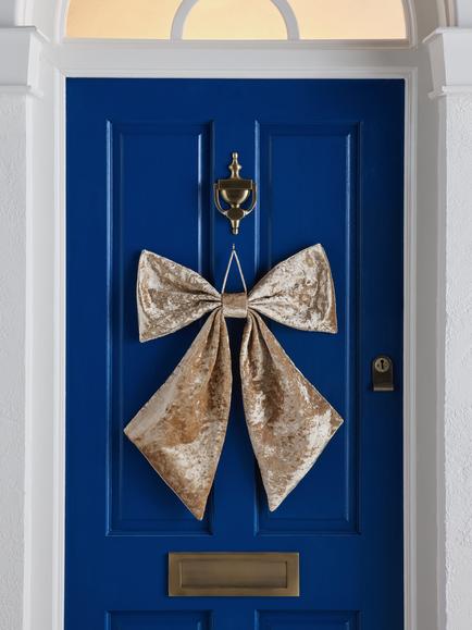 John Lewis Velvet Bow Decoration, Champagne, W60cm - view 2, White