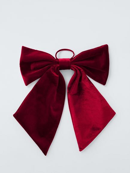 John Lewis Velvet Bow Decoration, Red, W60cm, White