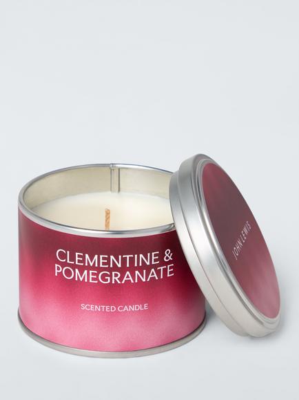 John Lewis Clementine & Pomegranate Scented Candle Tin, 147g, Red