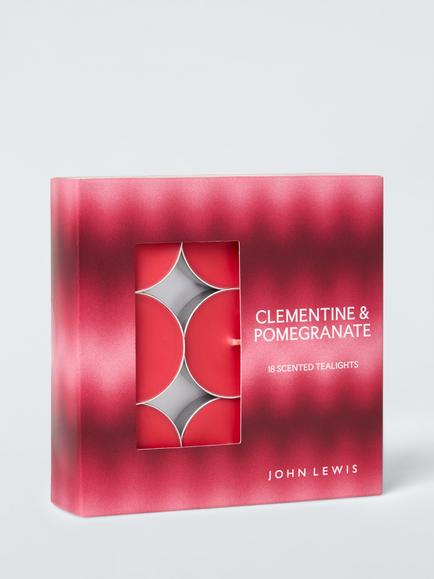 John Lewis Clementine & Pomegranate Scented Tealights, Pack of 18, Red