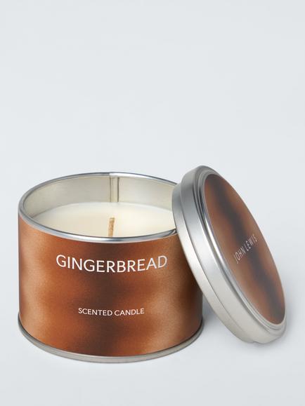John Lewis Gingerbread Tin Scented Candle, 147g, Orange
