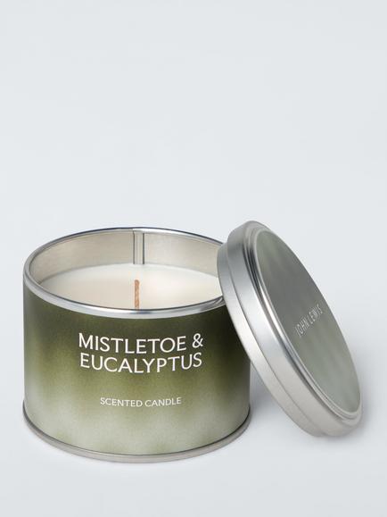 John Lewis Mistletoe & Eucalyptus Tin Scented Candle, 147g, Green