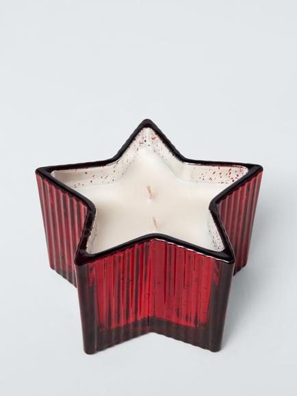 John Lewis Clementine & Pomegranate Scented Glass Star 2 Wick Candle, 280g, Red