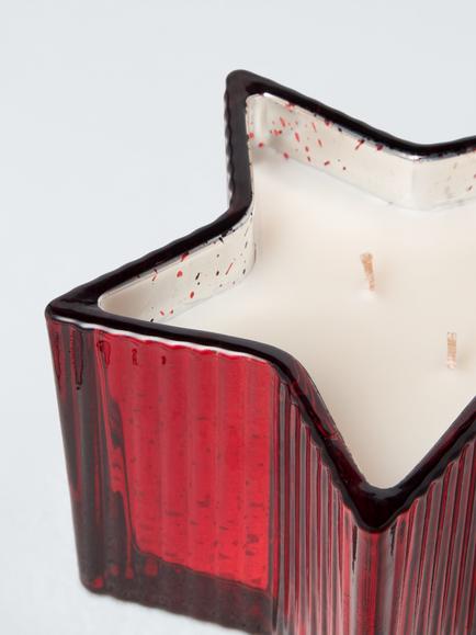 John Lewis Clementine & Pomegranate Scented Glass Star 2 Wick Candle, 280g - view 2, Red