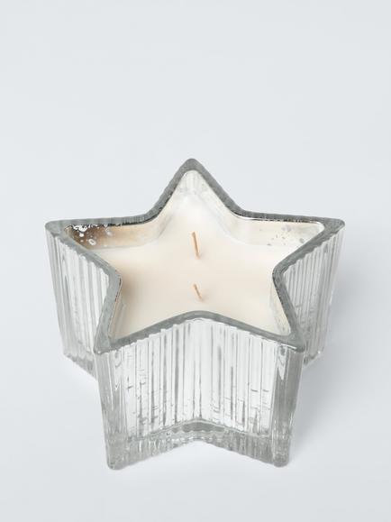 John Lewis Mistletoe & Eucalyptus Glass Star 2 Wick Candle, Silver, 280g, Silver