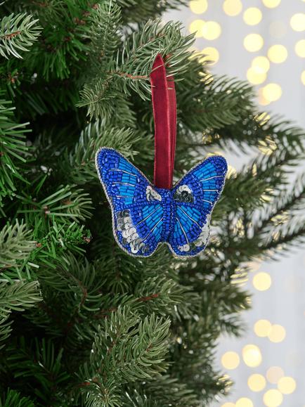 John Lewis The Curator Beaded Butterfly Tree Decoration, Blue - view 2, Blue