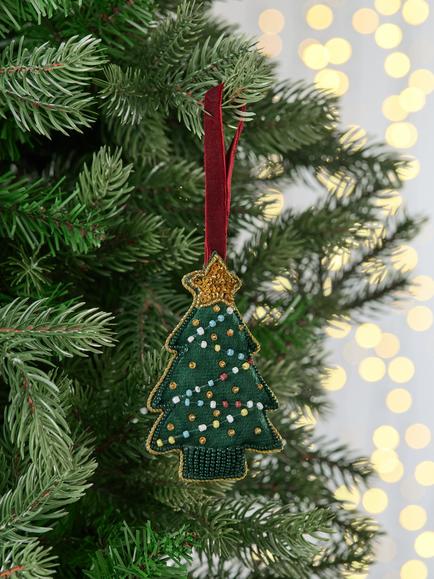 John Lewis The Cherisher Beaded Christmas Tree Decoration, Green - view 2, Green