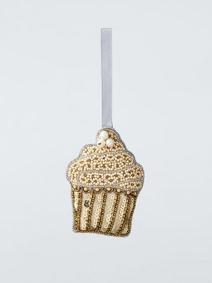 John Lewis The Enthusiast Beaded Cupcake Tree Decoration, Gold, Gold