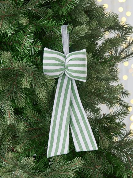 John Lewis The Cherisher Striped Fabric Bow Tree Decoration, Green - view 2, Green