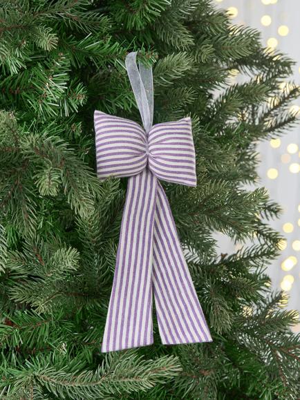 John Lewis The Cherisher Striped Fabric Bow Tree Decoration, Purple - view 2, Purple