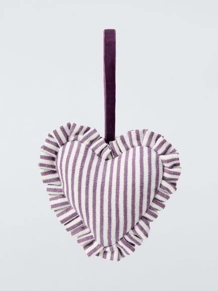 John Lewis The Cherisher Striped Fabric Heart Tree Decoration, Purple, Purple