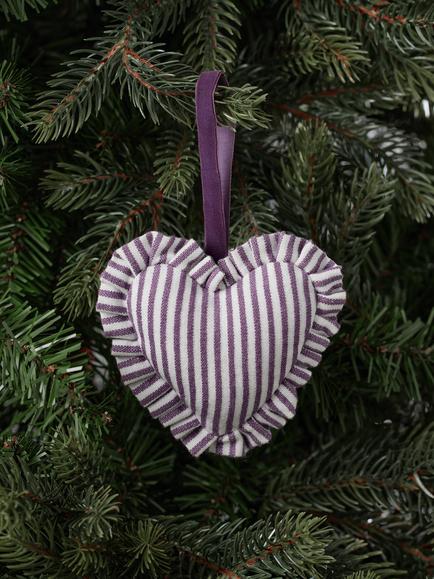 John Lewis The Cherisher Striped Fabric Heart Tree Decoration, Purple - view 2, Purple