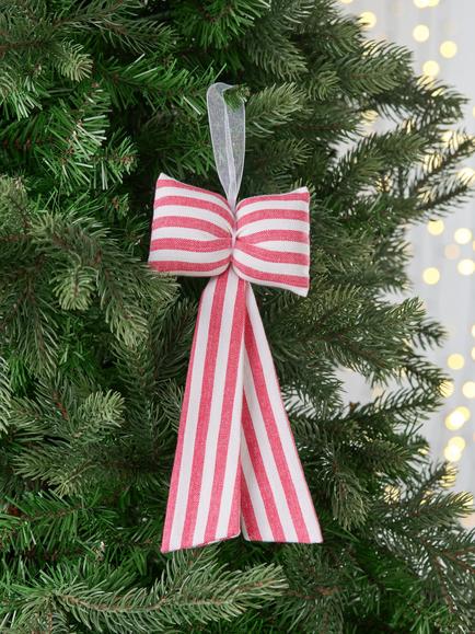 John Lewis The Cherisher Striped Fabric Bow Tree Decoration, Red - view 2, Red