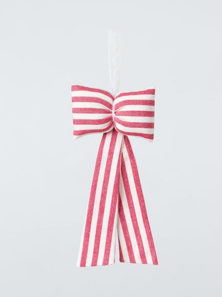 John Lewis The Cherisher Striped Fabric Bow Tree Decoration, Red, Red