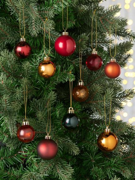 John Lewis Assorted Baubles, Box of 100, Red/Copper/Black - view 2, Red/Copper/Black